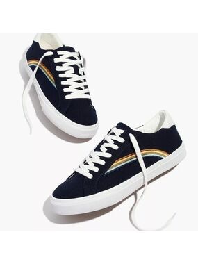 Madewell Women's Sidewalk Low-Top Sneakers W/Embroidered Rainbow, Sz 8.5